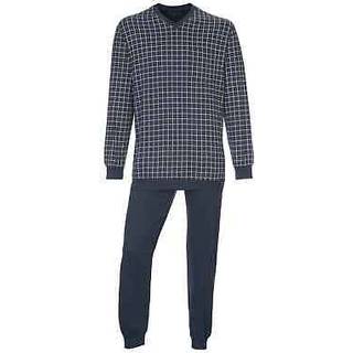 Schiesser Herren Pyjama blau Jersey-Baumwolle Kariert