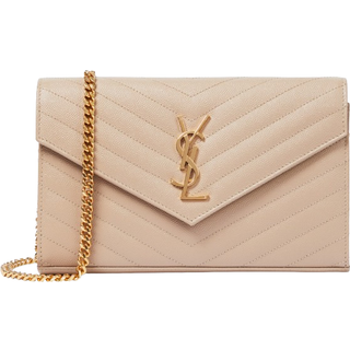 Saint Laurent Cassandre matelassÃ© leather wallet on chain - beige - One Size