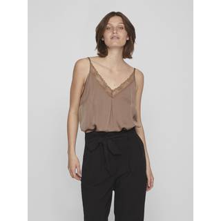 Vila - Vicava V-neck Lace - Toppe til kvinder - Brown Lentil - 42