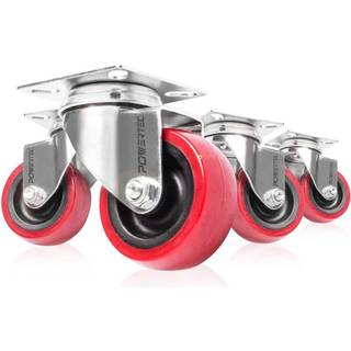 Powertec 2 tommer drejelig hjulhjul sæt med 4 med 400 lbs belastning af tunge pladehenske (2 med bremser & 2 uden) PU ricinushjul til møbelkurv D