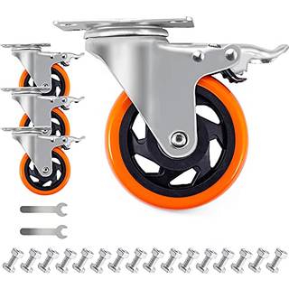 D&L 4 tommer plade hjul hjul 1800 kg tunge hjul med bremsepolyurethan dobbeltlåsnings hjul sæt på 4 (to hardwaresæt) DL-I4O-002