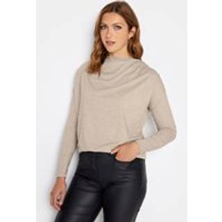Lts Tall Oatmeal Cream Ruched Neck Top 8 Lts | Tall Women's Sweaters & Jumpers