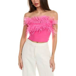 Staud Nellie feather-trimmed knit crop top - pink - L
