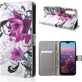Huawei P20 Printet Mønster PU læder flip etui - Kapok blomst