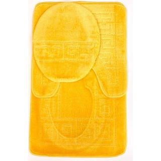 WPM World Products Mart 3 Stykke Badtæpper Set Pattern Pattern Tury (20 """" X32 """")/Large Contour Mat (20 """" X20 """") med lågdækning (gul)