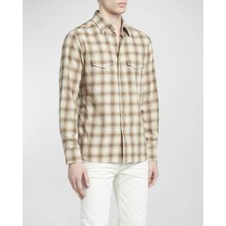 Tom Ford Checked cotton blend Oxford shirt - brown - EU 39