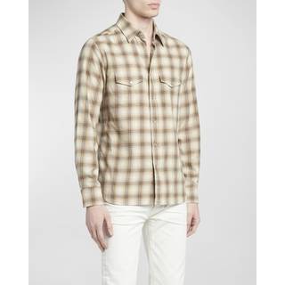 Tom Ford Checked cotton blend Oxford shirt - brown - EU 41