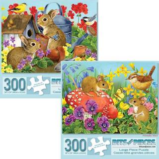 Bit og stykker - Værdisæt med to store 300 stykker puslespil for voksne - Bunnies & Mus Jigsaw Puzzles af kunstneren Jane Maday afsluttede pusles