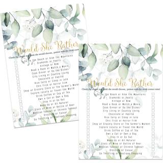 Greenery Bridal Shower Games - 25 kort - Hvem kender bruden bedst & ville hun hellere - rustikke botaniske design til bryllupsreception brudebrus