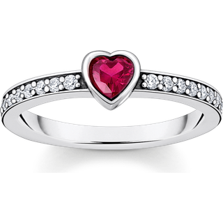 Thomas Sabo TR2448-640-10-56 Silberner Solitärring mit rotem Stein + Zirkonia Damen
