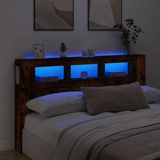 sengegavl m. LED-lys 180x18,5x103,5 cm konstrueret træ røget eg