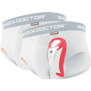 Shock Doctor Youth 2-pack briefs undert?j med Bioflex Cup inkluderet. For drenge/b?rn. Kernebeskyttende for alle sportsgrene. Hvid