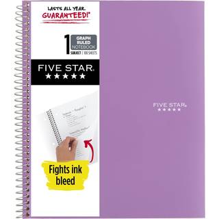 Fem Star Spiral Notebook + Study App 1 Emne Graph Destiled Paper Fights Ink Bleed Water Resistant Cover 8-1/2 """" X 11 """" 100 Sheets Amethyst Purp