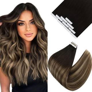 Ve solrige ombre tape i h?rforl?ngelser sort balayage tape i udvidelser menneskeh?r ombre sorte r?dder til m?rkebrun balayage aske brun tape i me