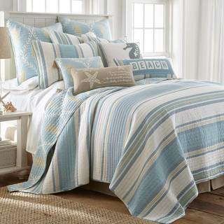 Levtex Home - Kailua Quilt Set - Queen Quilt To Standard Pillow Shams - Stripe - Blue Teal Taupe Cream - Quilt (88x92in.) Og Pillow Shams (26x20