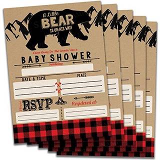 Udfyld Baby Shower-invitationer (bjrn) Buffalo Plaid-tema