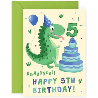 Central 23 5. f?dselsdagskort til dreng - Dinosaur f?dselsdagskort - alder fem - Femte f?dselsdagsgaver til b?rn - s?nnerbarn nev? - 5 ?r gammel