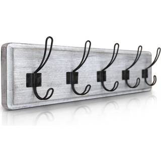 Rustik frakkeholder med 5 kroge - hvidvask v?gmonteret 24 """" frakke rack - solid fyrretr? indgangsb?jle til h?ngende frakker t?j hatte pungtast