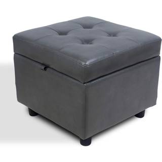 H&B Luxuries Tufted Leather Square Flip Top Storage Ottoman Cube Foot Rest (grå med opbevaring)