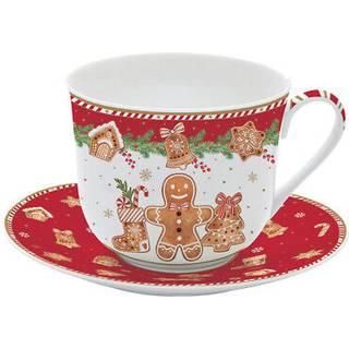 Krus med underkop, porcelæn, 400 ml, "Fancy Gingerbread" - Nuova R2S