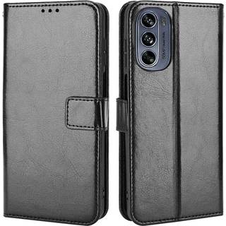 SKALO Motorola Moto G62 5G Crazy Horse Pungetui PU læder - Sort