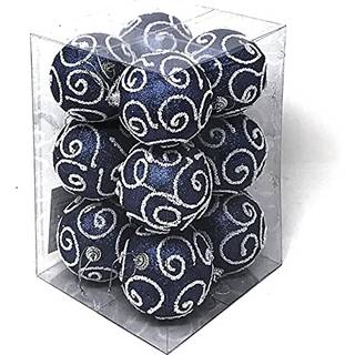 Allgala 12 Pack 3 tommer juletr? ornament kugler-glitter dekoreret skum stor julekugle-navy bl?