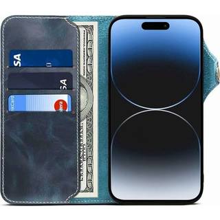 Wallet 3-kort ægte læder Apple iPhone 15 Plus - Blå