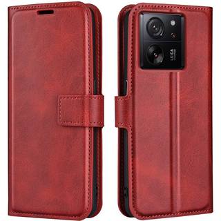 SKALO Xiaomi 13T/13T Pro Premium Wallet Flip Cover - Rød