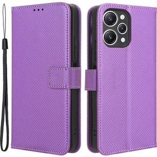 SKALO Xiaomi Redmi 12 4G/5G Premium Mini Rhombus Wallet Flip Cover - Lilla