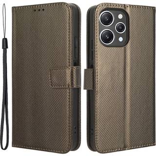 SKALO Xiaomi Redmi 12 4G/5G Premium Mini Rhombus Wallet Flip Cover - Brun