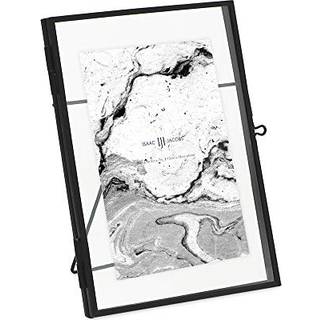 Isaac Jacobs 5x7 sort moderne stil messing og glas presset glas metal flydende skrivebord fotoramme (lodret) med locket lukning til billeder kuns