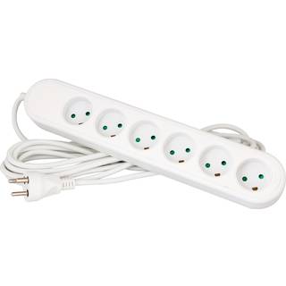 6-stikdåse med jord, DK, HVID Stikprop:Dansk stikprop - Ledningslængde:5 meter