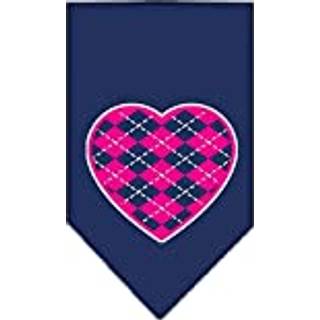 Argyle Heart Pink Screen Print Bandana Navy Blue Small Small