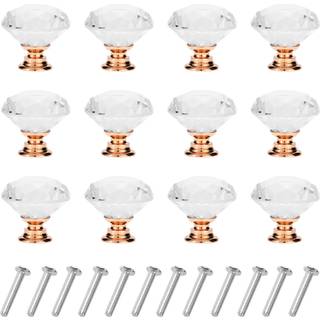 Your gift 12 pakkeskuffe Knaps Diamond Shaped Crystal Glass 30mm Kabinetsknapper Træk håndtag (Rose Gold)