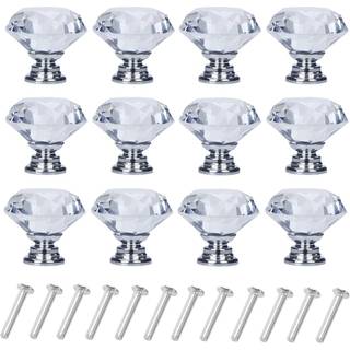 Your gift 12 pakkeskuffe Knaps Diamond Shaped Crystal Glass 40mm Kabinetsknapper Træk håndtag (40 mm 12 Pack Silver)