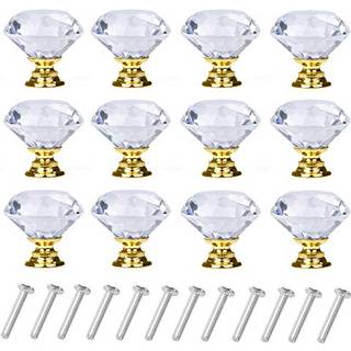 Your gift 12 pakkeskuffe Knapper Diamondformet krystalglas 30 mm skabsknapper Tr?k h?ndtag (guld)