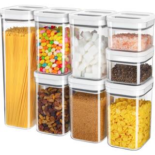 Mr.Siga 8 Stykke Airtight Food Storage Container Set BPA Free Kitchen Pantry Organisation Canisters One-Handed Airtight Plastic Containere med l?