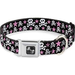 Hundekrage sikkerhedssele -sp?ndske kranier stjerner sort hvid lyser?d 15 til 26 tommer 1,0 tommer bred