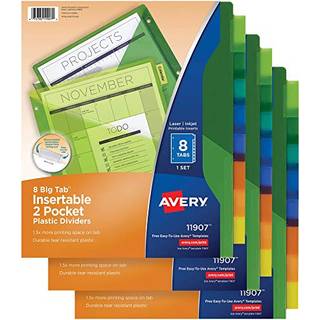 Avery Dividere til 3 Ring Binders 8-fanebindemiddel Dividers To-lommer plastik bindemiddel Dividers Inds?ttelige store faner Multicolor 3 s?t (71