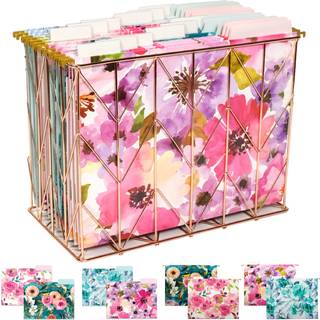 Globale trykte produkter Deluxe Designer Hanging File Folder Kit inkluderer metal hængende kurv 12 hængende mapper 24 filmapper 1/3 klippet faneb