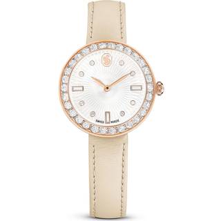 Swarovski Certa Rose Gold Swiss Made Beige Leather Bracelet Watch - Cream - Adjustable