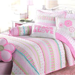 Hyggelige linje hjem mode lyser?d greta pastel polka dot blomster pige 100% bomuld reversibel quilt senget?j s?t coverlet senget?ppe (Greta paste