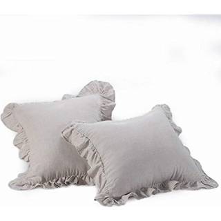 Meadow Park Stone tvättade franska linnet europeiska kudde skamar uppsättning av 2 stycken 26 tum x 26 tum fyrkantig euro sham super mjuk rufsad