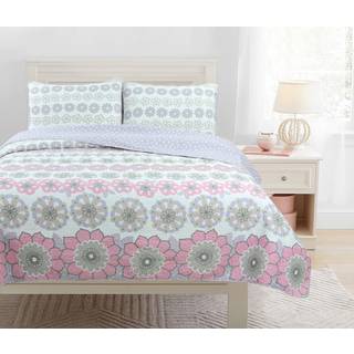 Hyggeligt linje hjem mode lys lilla lavendel lyser?d blomst 100% bomuld reversibel quilt senget?j s?t senget?ppet Coverlet til piger (Lilac Flowe