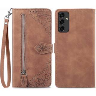 SKALO Samsung A14 4G/5G Big Wallet Flower Pungetaske - Brun