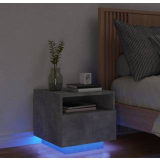 sengebord med LED-lys 40x39x37 cm betongrå