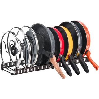 Toplife -gryder og pander arrangørstativ til skab og bordplade 10 pot låg bager og køkkengrejs rackholder med 10 justerbare rum - brun