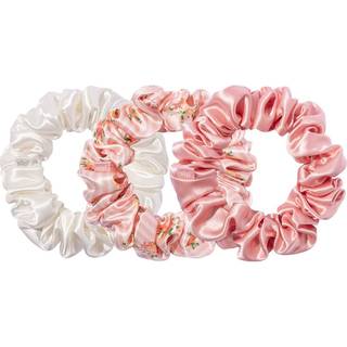 Slip - Large Hårelastikker I Ren Silke - 3 Hårelastikker - Scrunchies Large Rosebud - For Women - Hvid##Pink