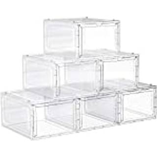 Songmics -skobokse, plastskoopbevaringsarrangører med klare døre, sæt af 6, stable, let samling, 27 x 34,5 x 19 cm, op til britisk størrelse 10, hvid