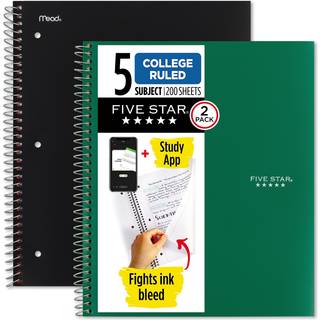 Femstjernet spiral notebooks + unders?gelse App 2 Pack 5 Subject College styrede papir 8-1/2 """" X 11 """" 200 Sheets k?mper med bl?kbl?dning Vandbe